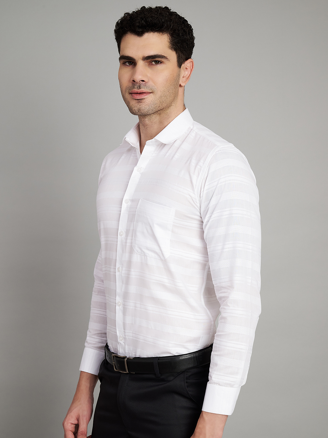 White Mens Stripe Formal Shirt