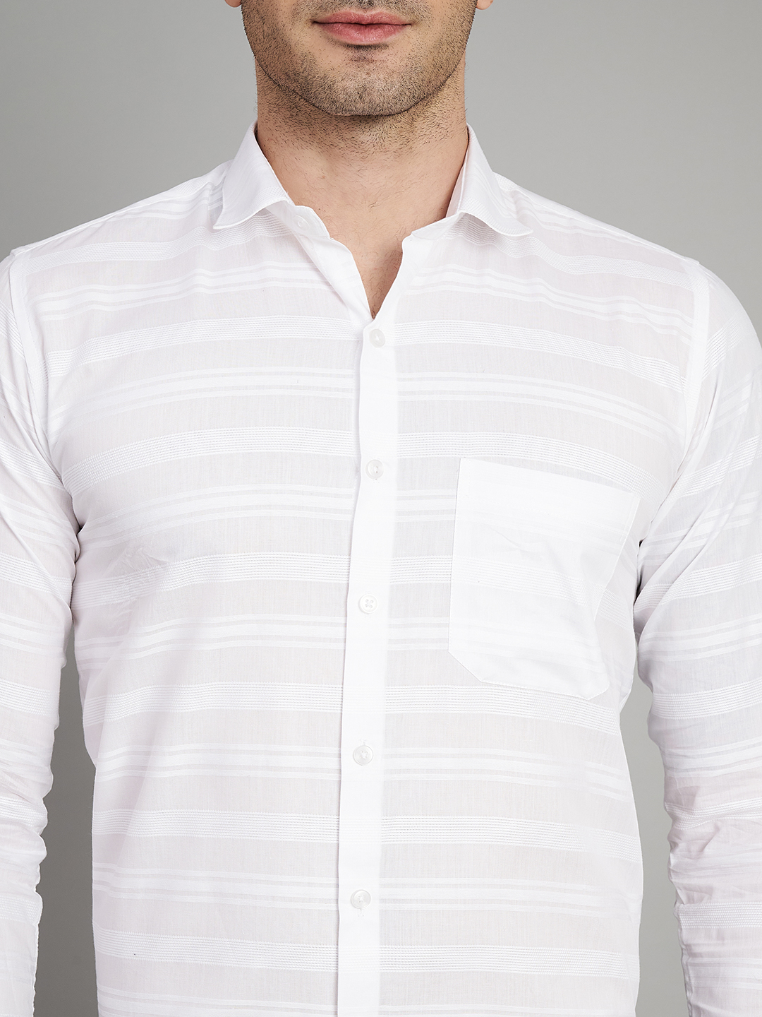 White Mens Stripe Formal Shirt