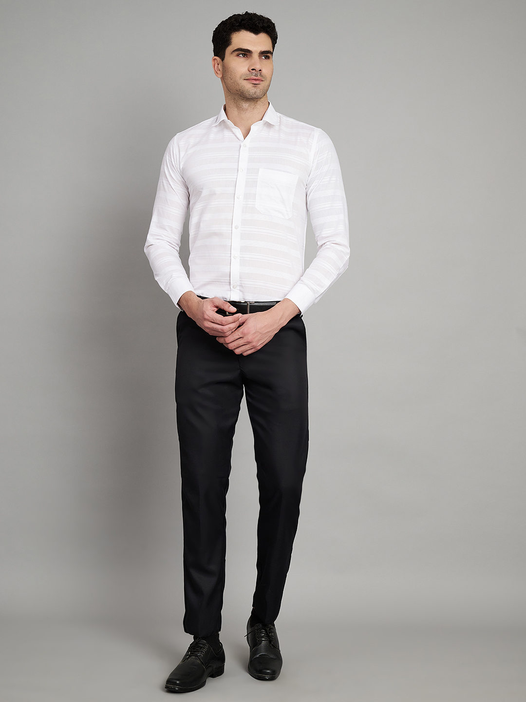 White Mens Stripe Formal Shirt