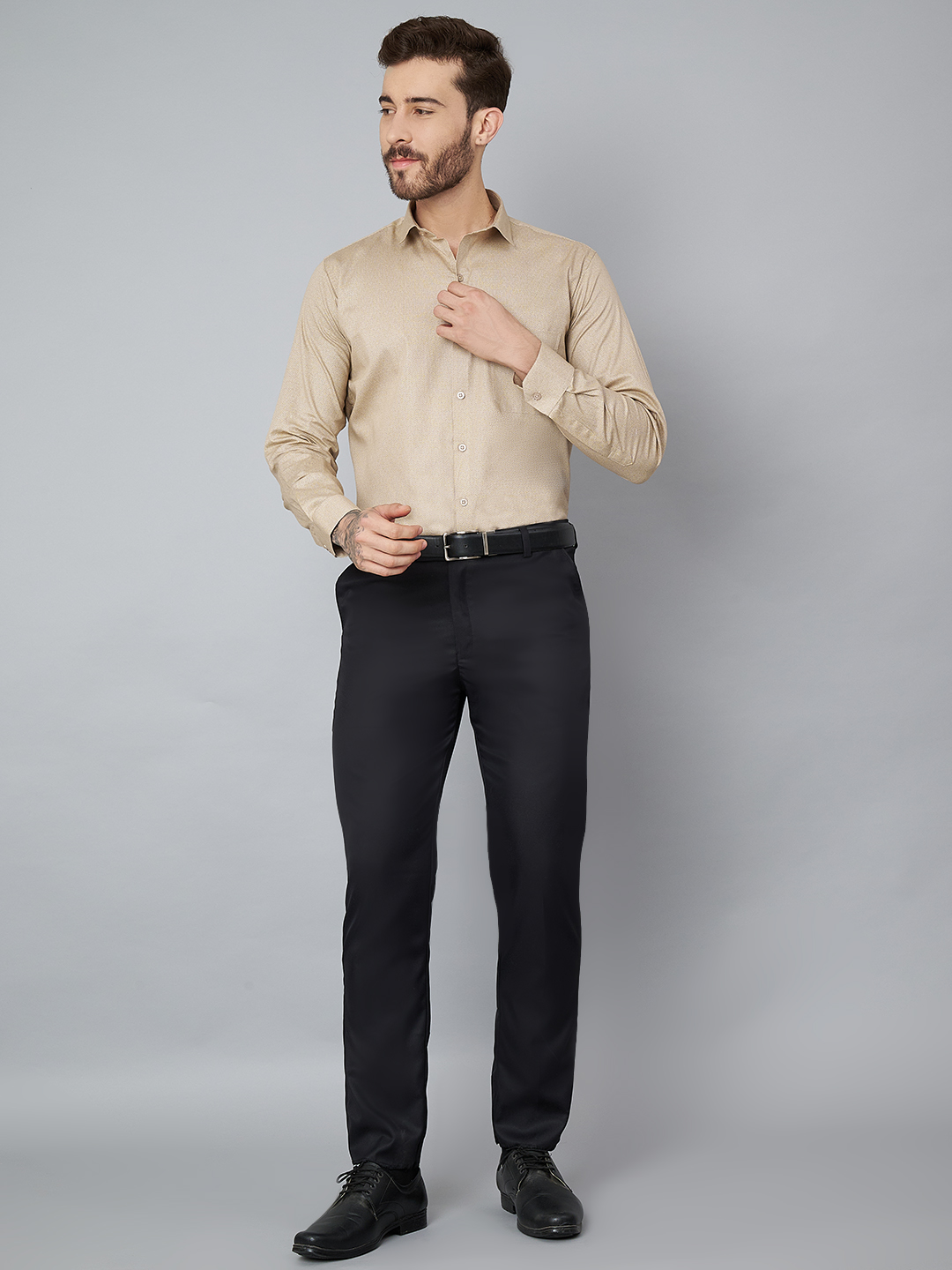 Khaki Printed Mens Formal Shirt - A
