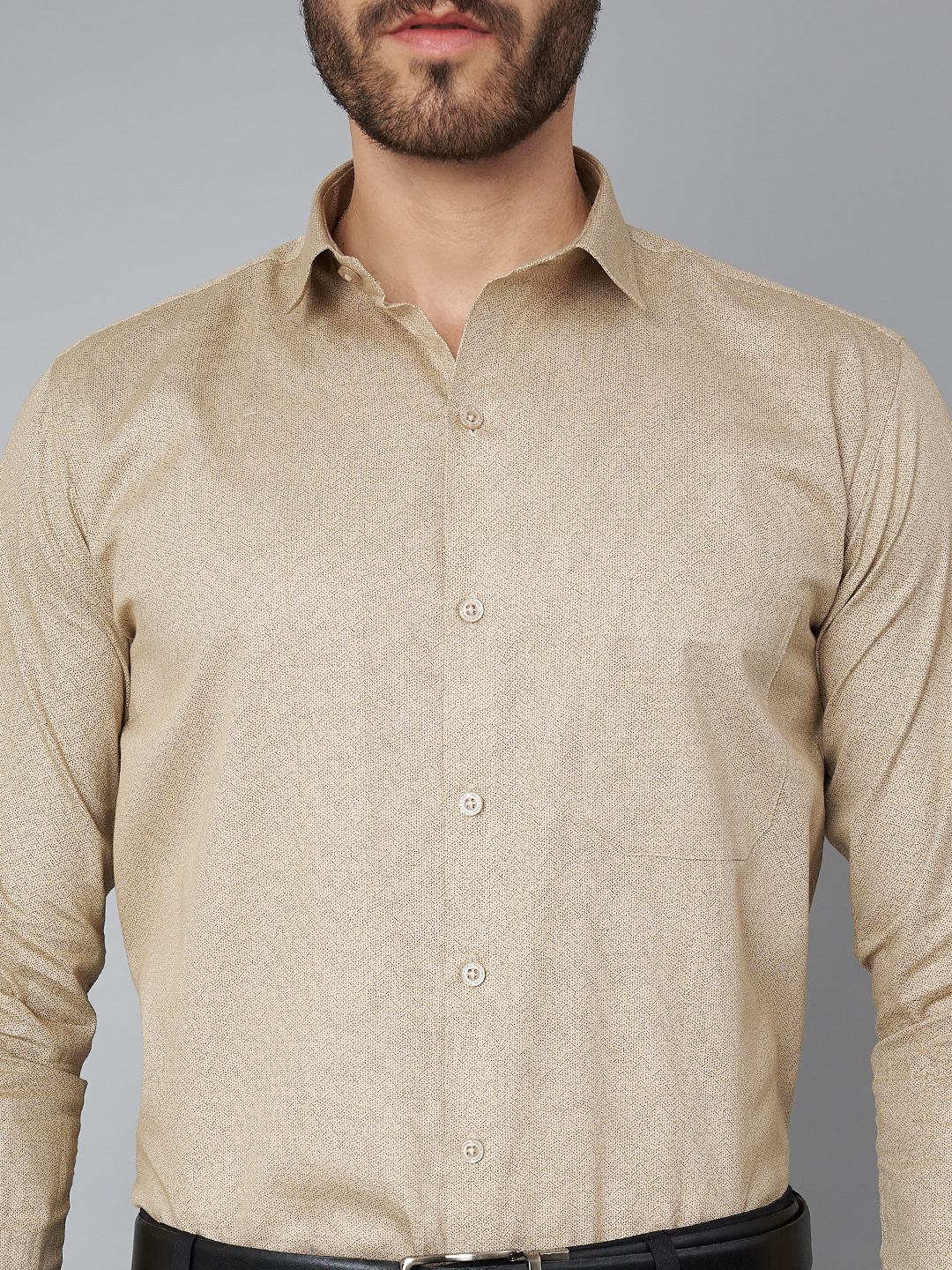 Khaki Printed Mens Formal Shirt - A