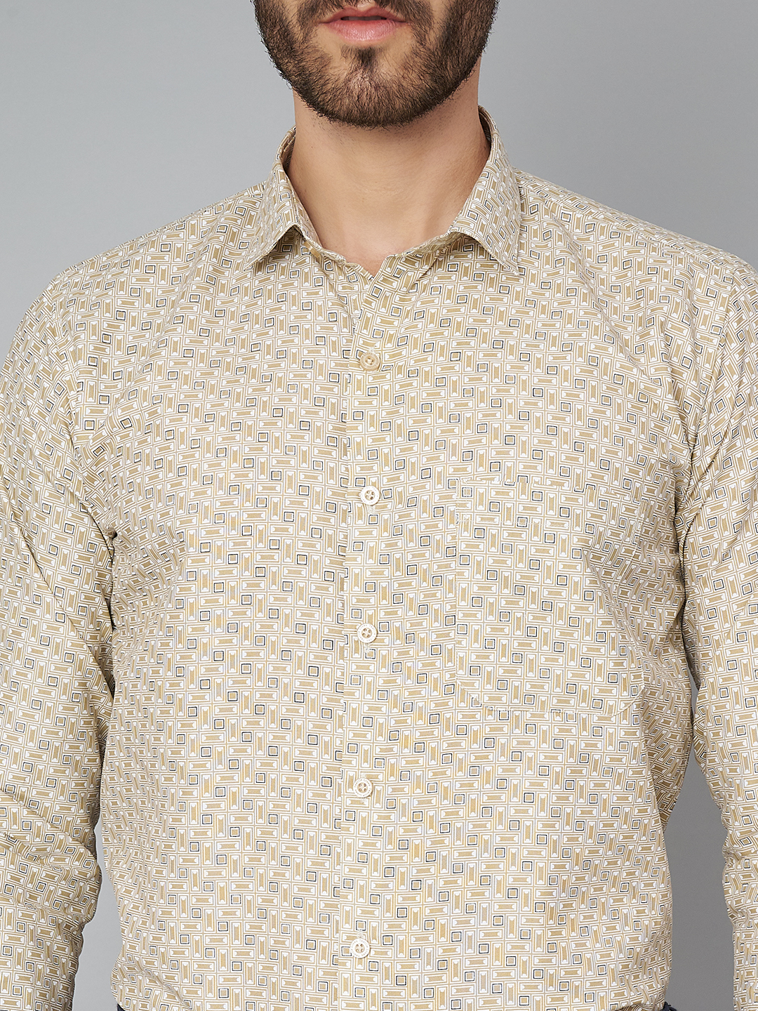 Khaki Printed Mens Formal Shirt A