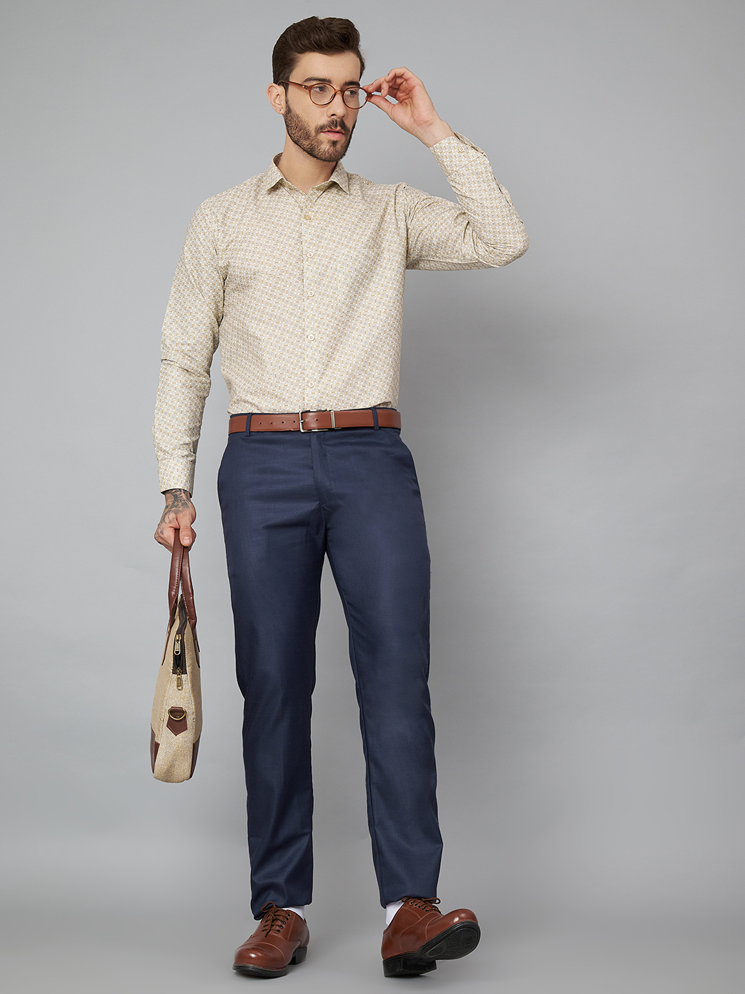 Khaki Printed Mens Formal Shirt A