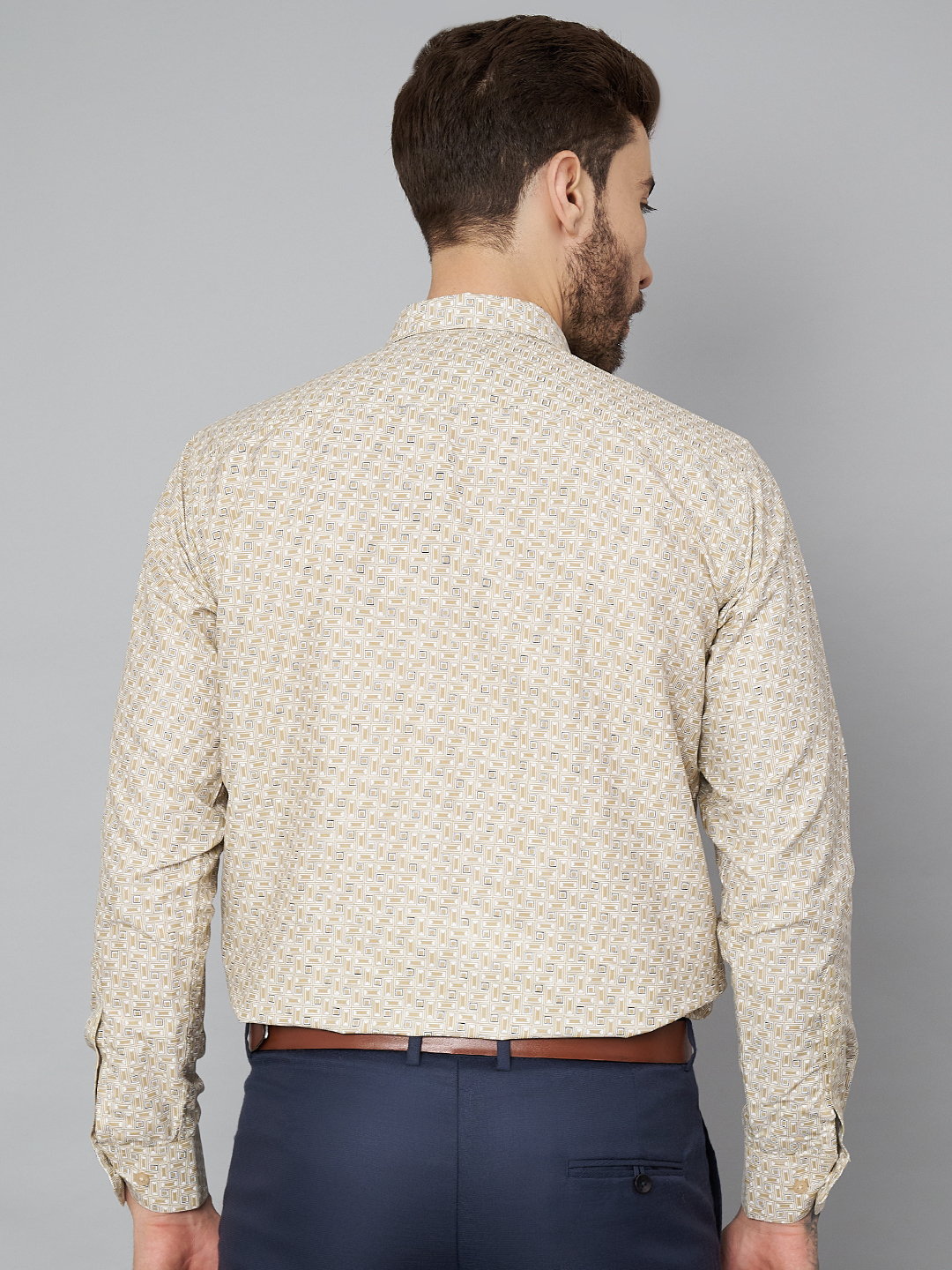 Khaki Printed Mens Formal Shirt A
