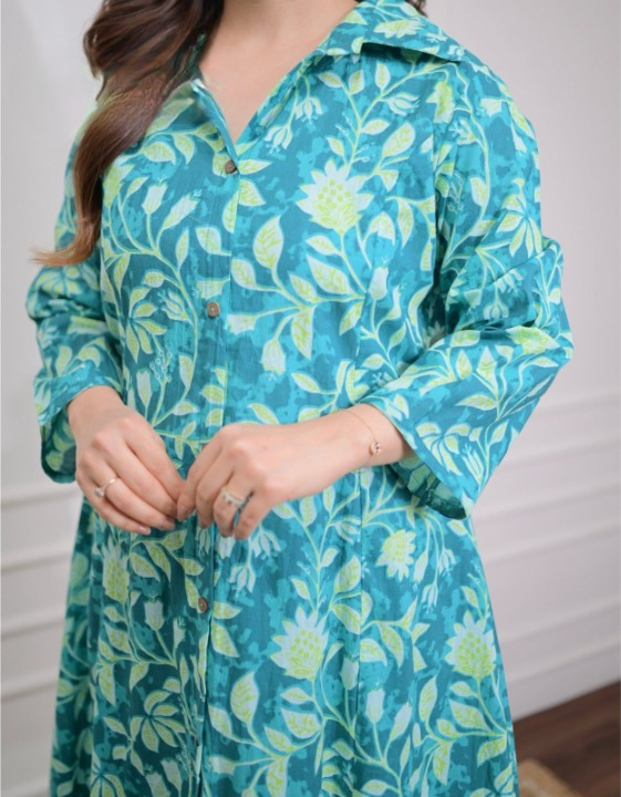 Blue Cotton Printed Kurti with Pant V5