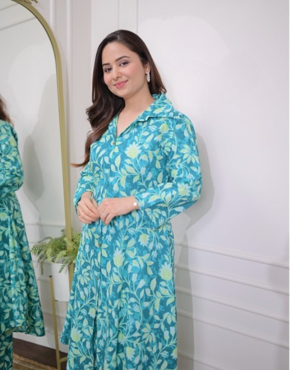 Blue Cotton Printed Kurti with Pant V5