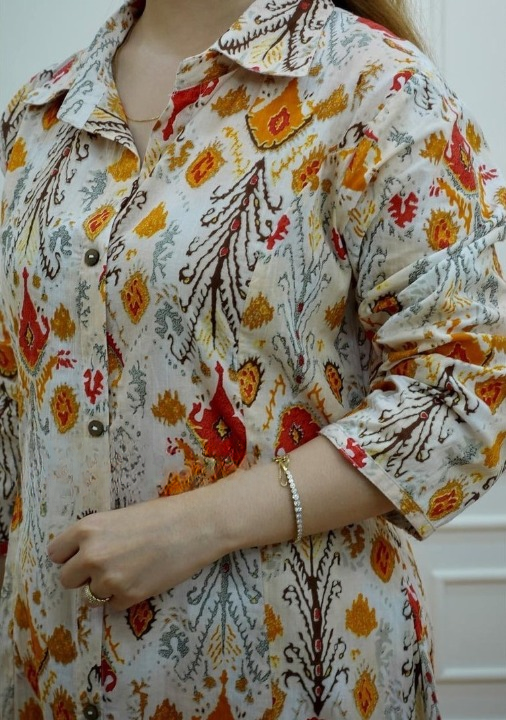 Brown Cotton Printed Kurti with Pant