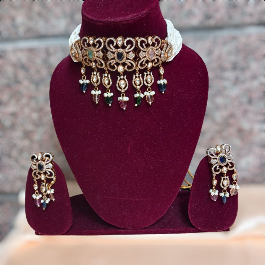 Anika Moissanite Navratna Choker