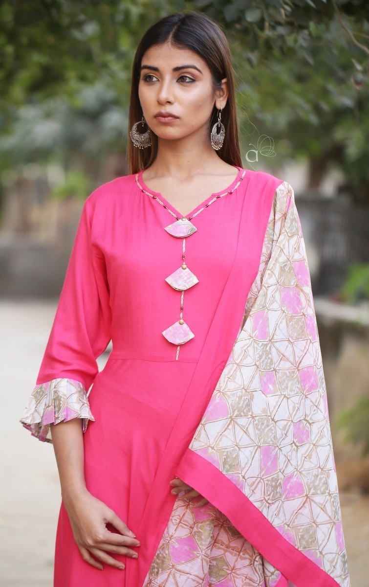 Pink Anarkali Kurti with Dupatta