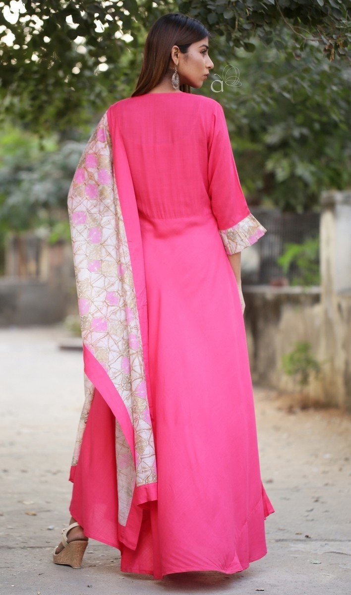 Pink Anarkali Kurti with Dupatta