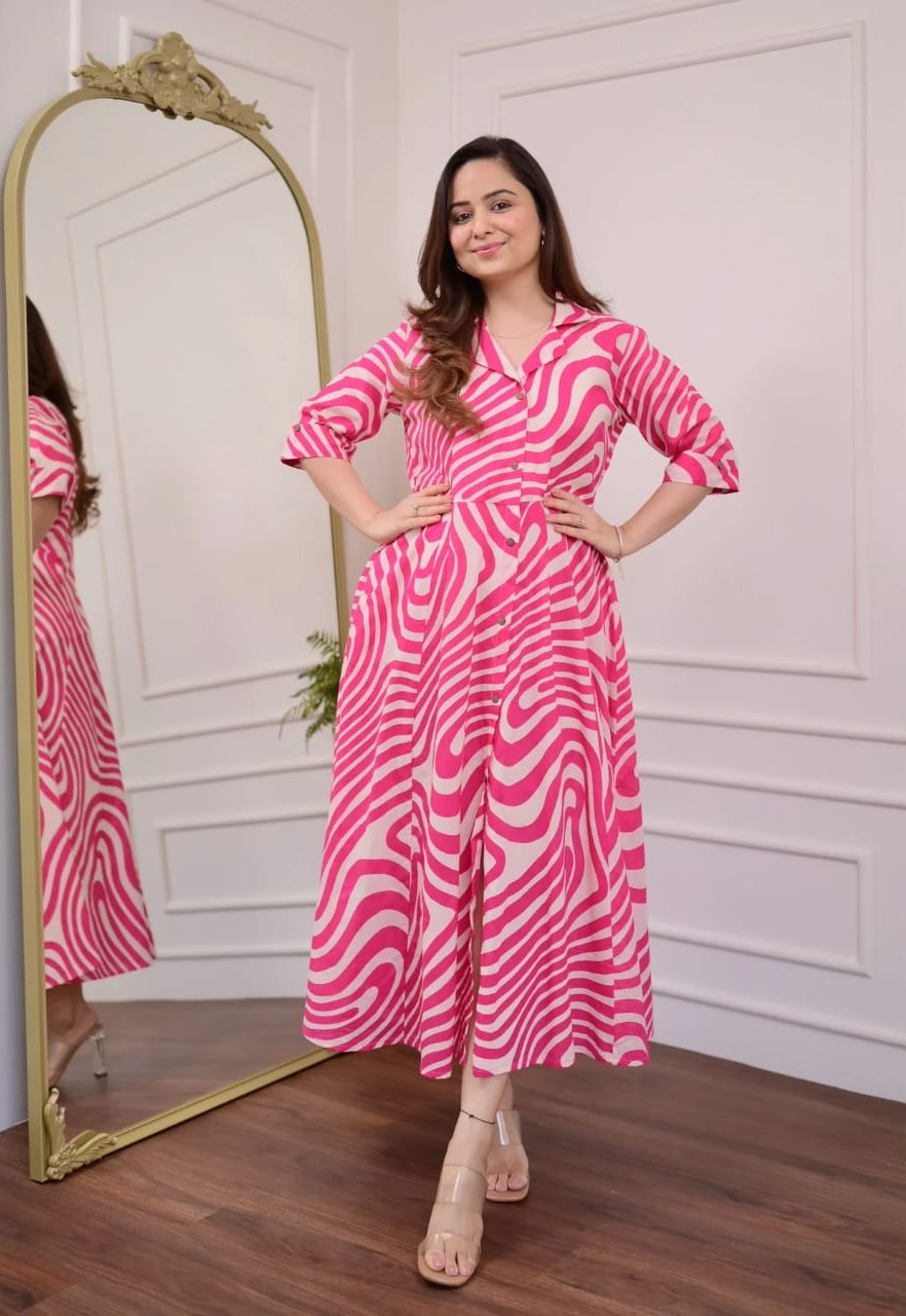 Pink Cotton Anarkali Kurti