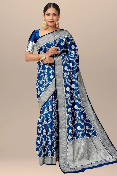 Blue Banarasi Katan Uppada Silk Partywear Saree with Matching Blouse Piece