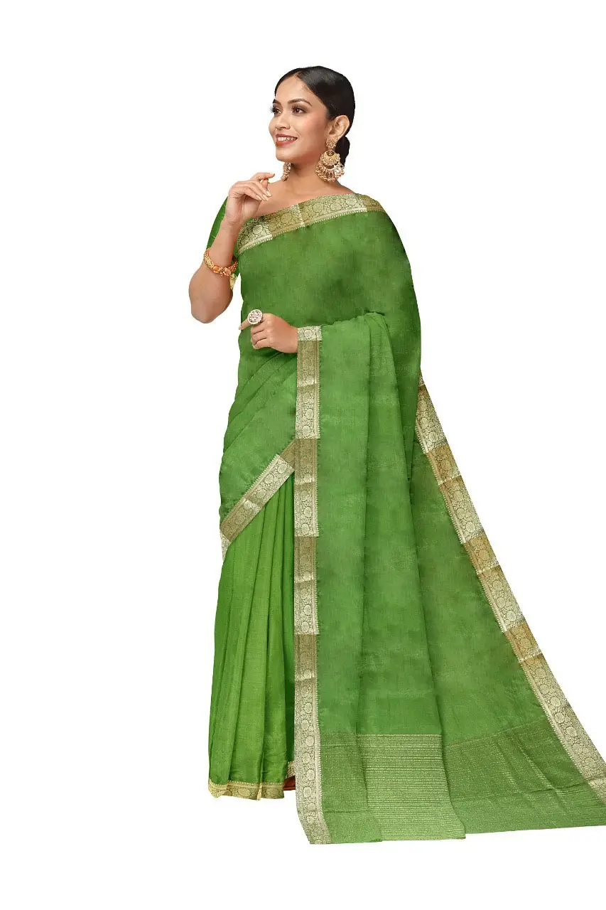 Dark green Chinavan Chit Pallu Silk Saree with Rich Traditional Weaving & Contrast Blouse
