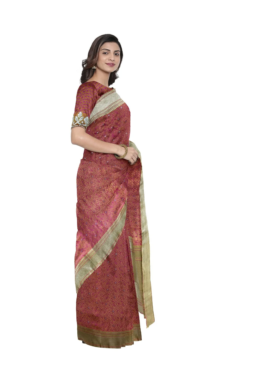 Wine Red Banarasi Katan Mushroom Silk Saree with Rich Zari Weaving & Matching Blouse Piece – Traditional Bridal & Festive Silk Saree for Women