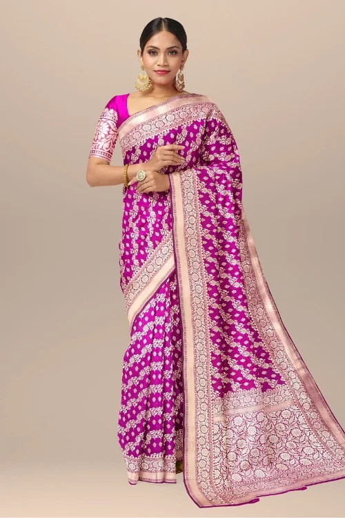 Pink Banarasi Katan Uppada Silk Partywear Saree with Matching Blouse Piece