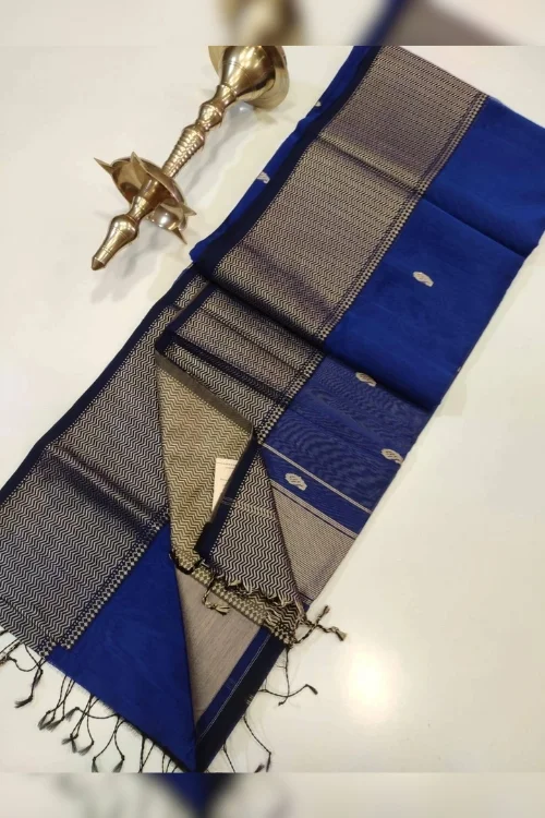 Elegant Blue Maheshwari Silk Cotton Saree with Running Blouse Piece