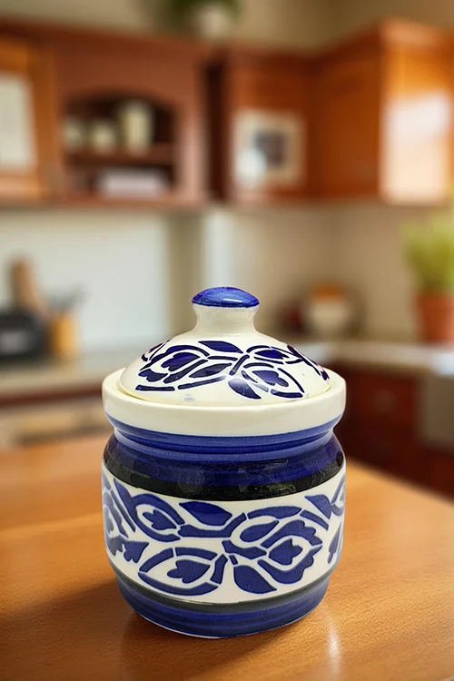 Blue Morocco Ceramic Pickle Set & Condiment Jar with Lid | Kitchen Storage Jar Ideal for Gifted