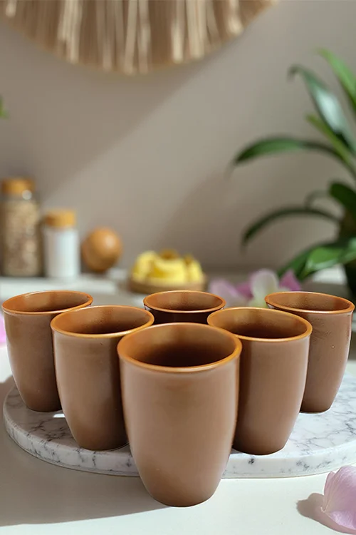 6-Piece Glossy Ceramic Kulhad Cups – 180 ML Each with Hand-Painted Design