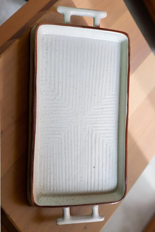 Ceramic Rectangular Serving Tray with Handle (Platter) – Elegant Design