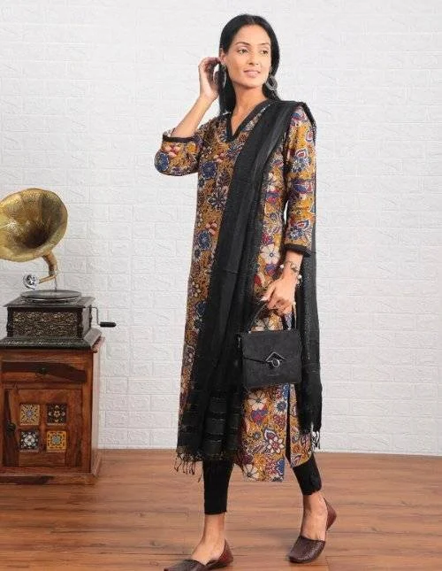 Multicolor Pure cotton Printed kurta set with Dupatta