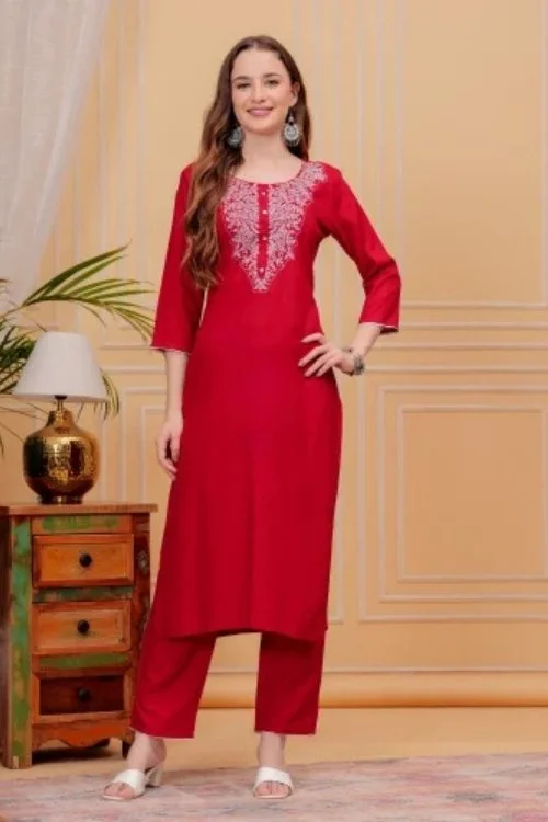 Red Rayon Kurti Set for Women Ethnic Elegance with Comfort