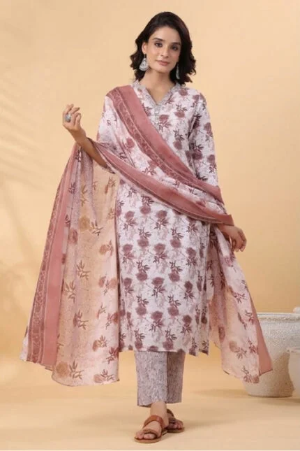 Radiant Red Cotton Printed Kurta Set with Dupatta