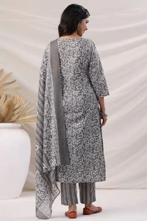 Graceful Gray Readymade Cotton Kurta Set with Dupatta – Effortless Elegance & Comfort