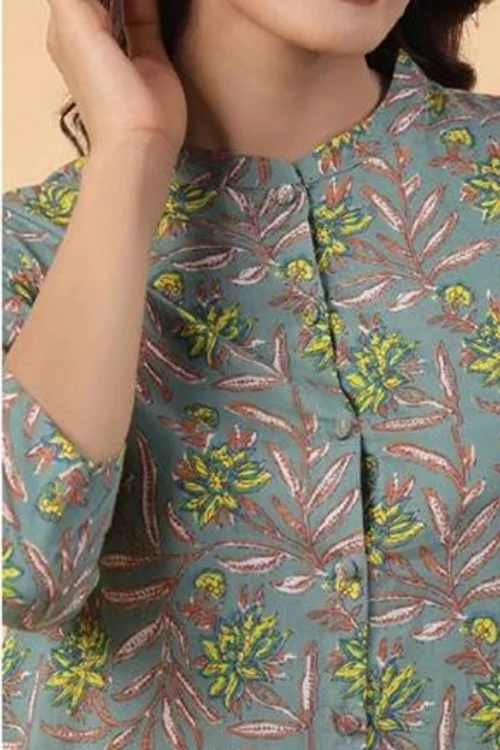 Green Cotton Long Kurta Set for Women