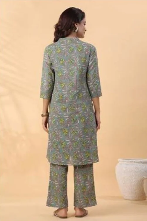 Green Cotton Long Kurta Set for Women
