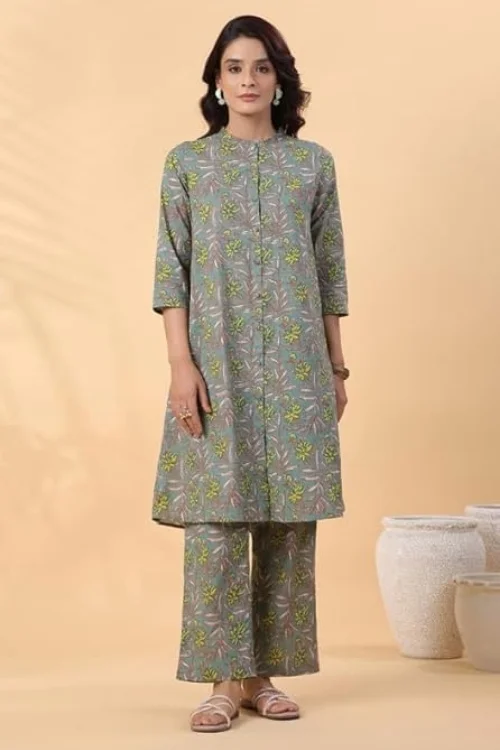 Green Cotton Long Kurta Set for Women