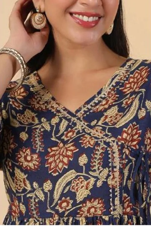 Women’s Blue Cotton Angrakha Co-ord Set