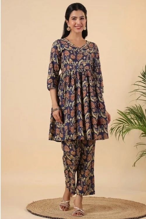 Women’s Blue Cotton Angrakha Co-ord Set