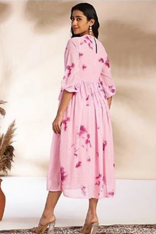 Pink Fit & Flare Western Dress for Women – Elegant & Stylish