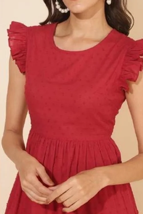 Red Fit & Flare Knee-Length Dress for Women
