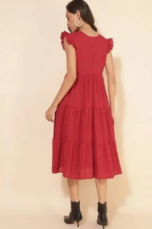 Red Fit & Flare Knee-Length Dress for Women