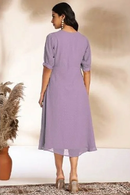 Chic Purple V-Neck Fit & Flare Knee-Length Dress