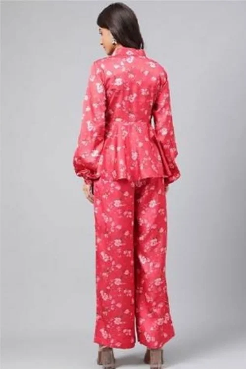 Red Women’s Satin Top with Palazzo Set