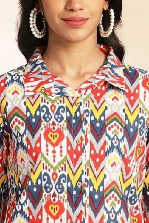 Women’s Multicolor Cotton Ikat Printed Co-Ord Set