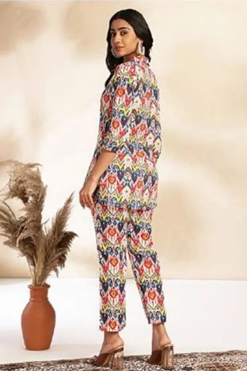 Women’s Multicolor Cotton Ikat Printed Co-Ord Set
