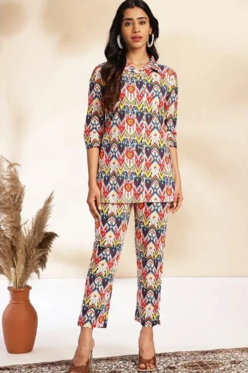 Women’s Multicolor Cotton Ikat Printed Co-Ord Set
