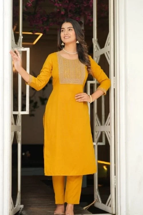 Yellow Cotton Kurta Set & Ethnic Wear for Women