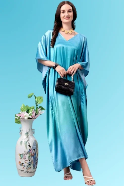 Women’s Blue Poly Japan Satin Long Kaftan