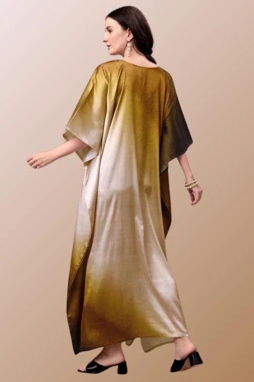 Golden Dual Shade Poly Japan Satin Long Kaftan for Women