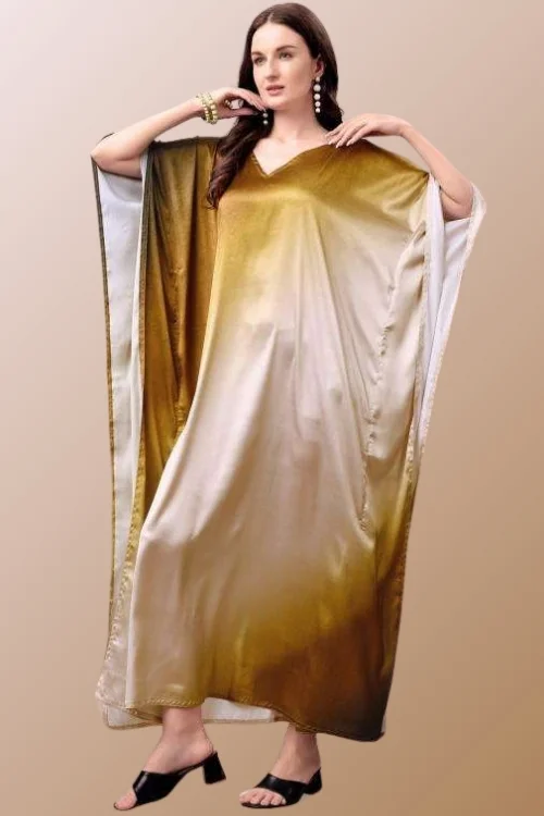 Golden Dual Shade Poly Japan Satin Long Kaftan for Women