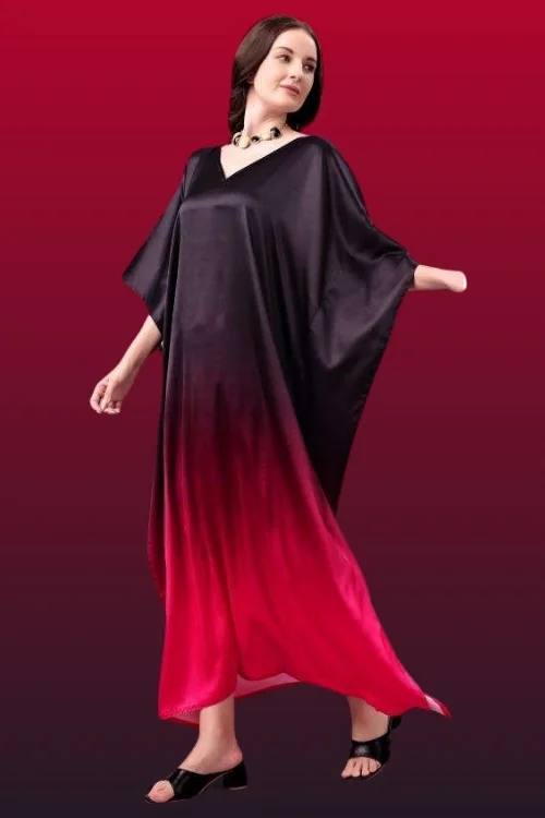 Women’s Black & Red Two-Tone Long Kaftan in Poly Japan Satin