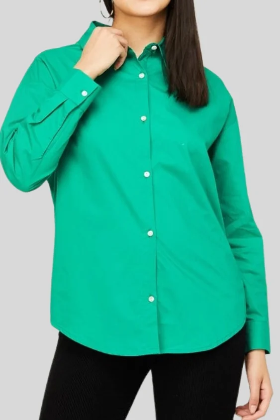 Green Solid Cotton Formal Shirt for Women’s