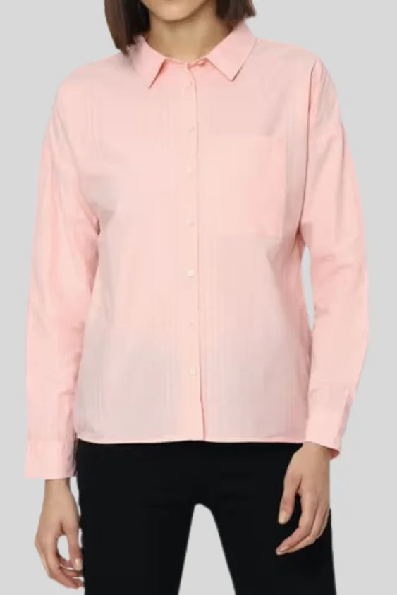 Peach Solid Cotton Formal Shirt for Women