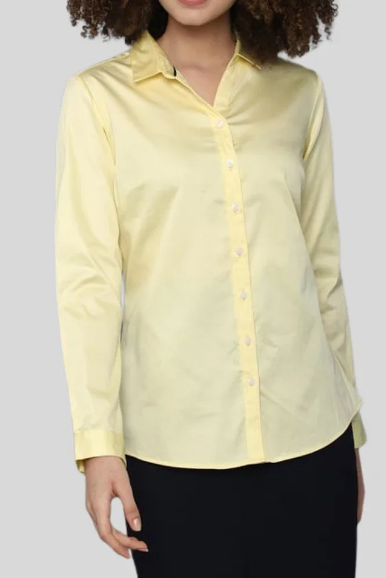 Yellow Solid Cotton Formal Shirt for Women