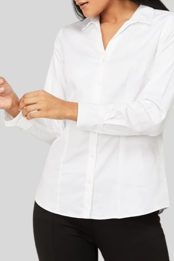 White Solid Cotton Formal Shirt for Women