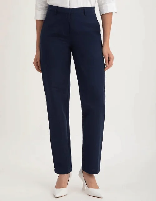 Navy Blue Cotton Straight Pants for Women